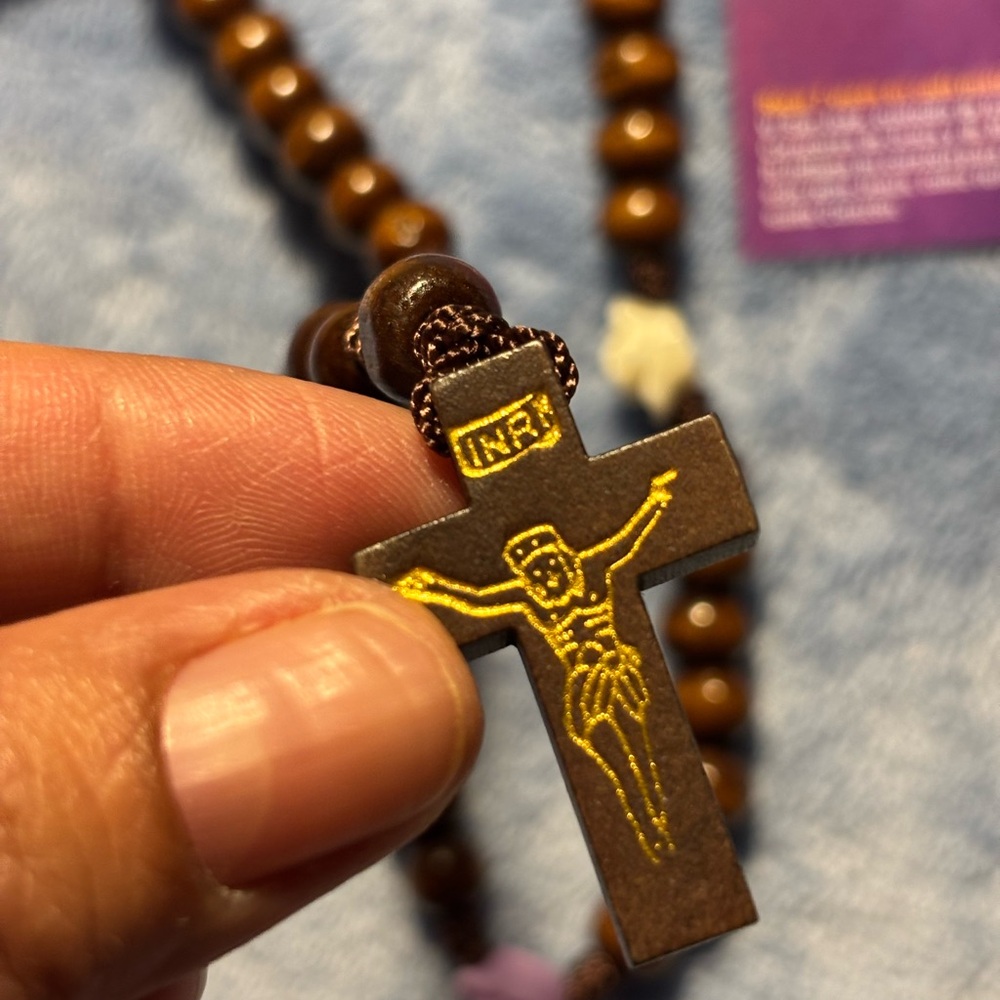 Brown 7-bead rosary of Saint Joseph Brown Necklace, Purple Accents. NWOT #004 - Picture 9 of 11